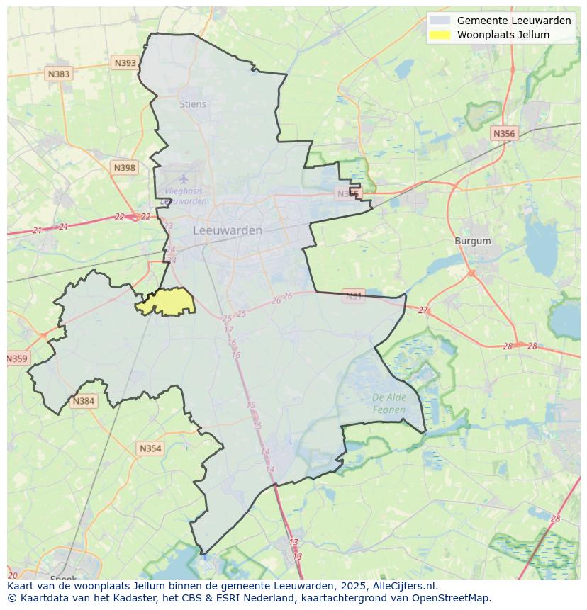 Afbeelding van de woonplaats Jellum op de kaart.