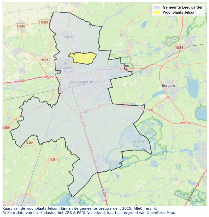 Afbeelding van de woonplaats Jelsum op de kaart.