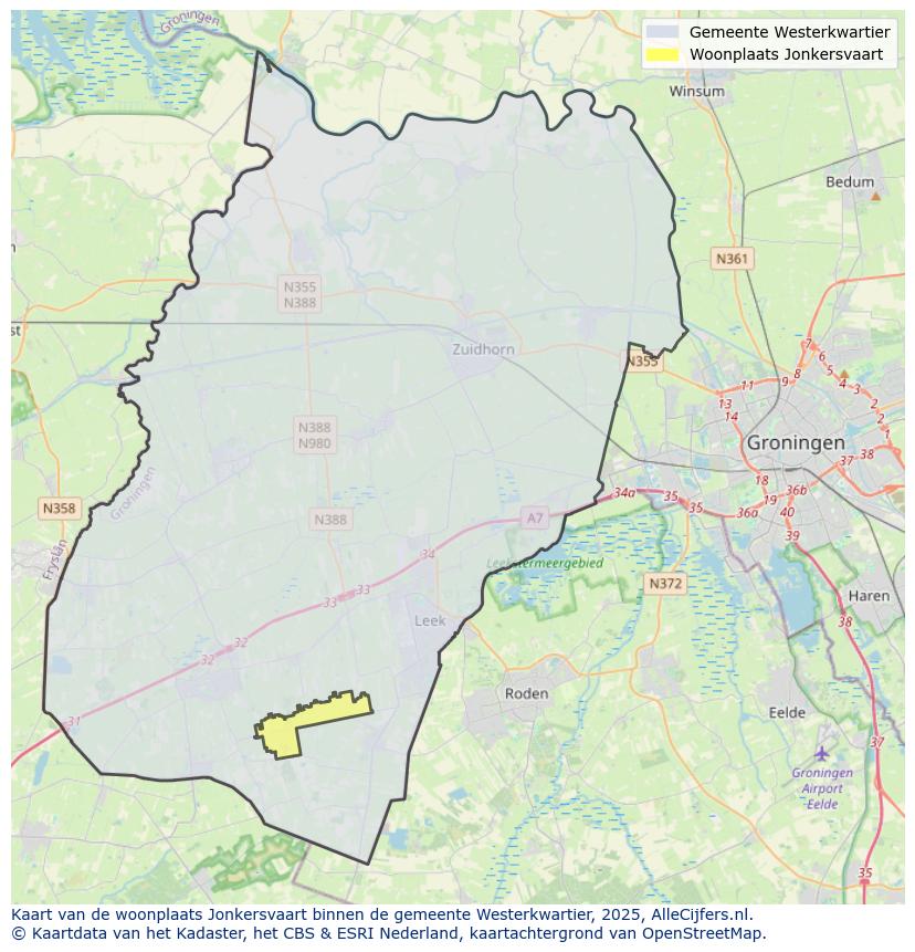 Afbeelding van de woonplaats Jonkersvaart op de kaart.