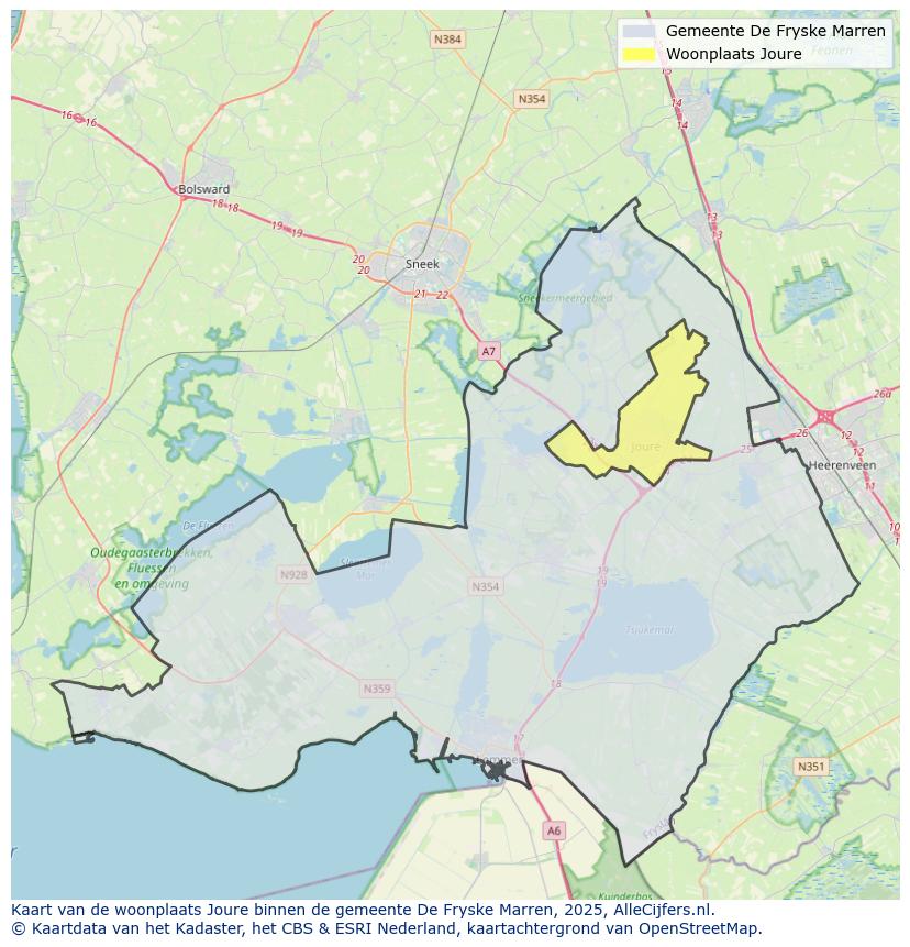 Afbeelding van de woonplaats Joure op de kaart.