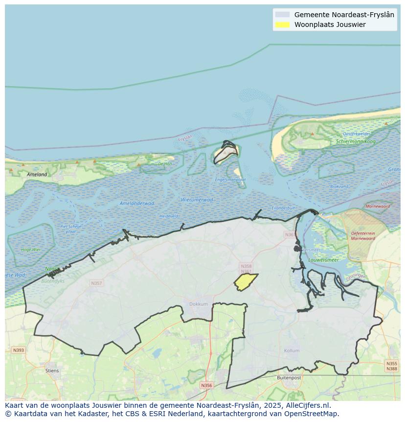 Afbeelding van de woonplaats Jouswier op de kaart.