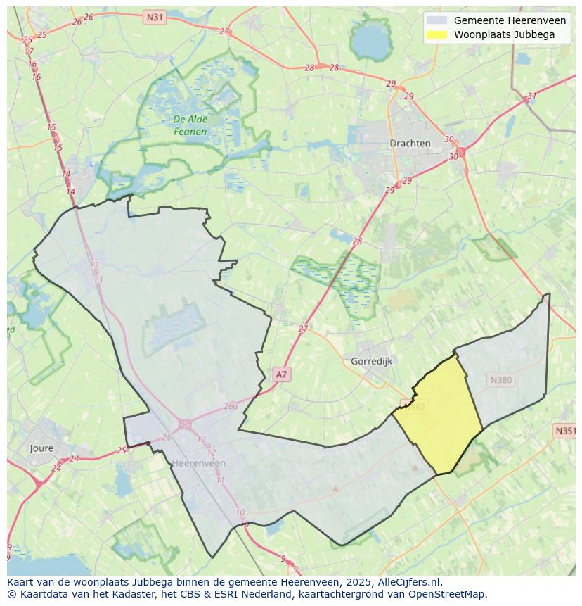 Afbeelding van de woonplaats Jubbega op de kaart.