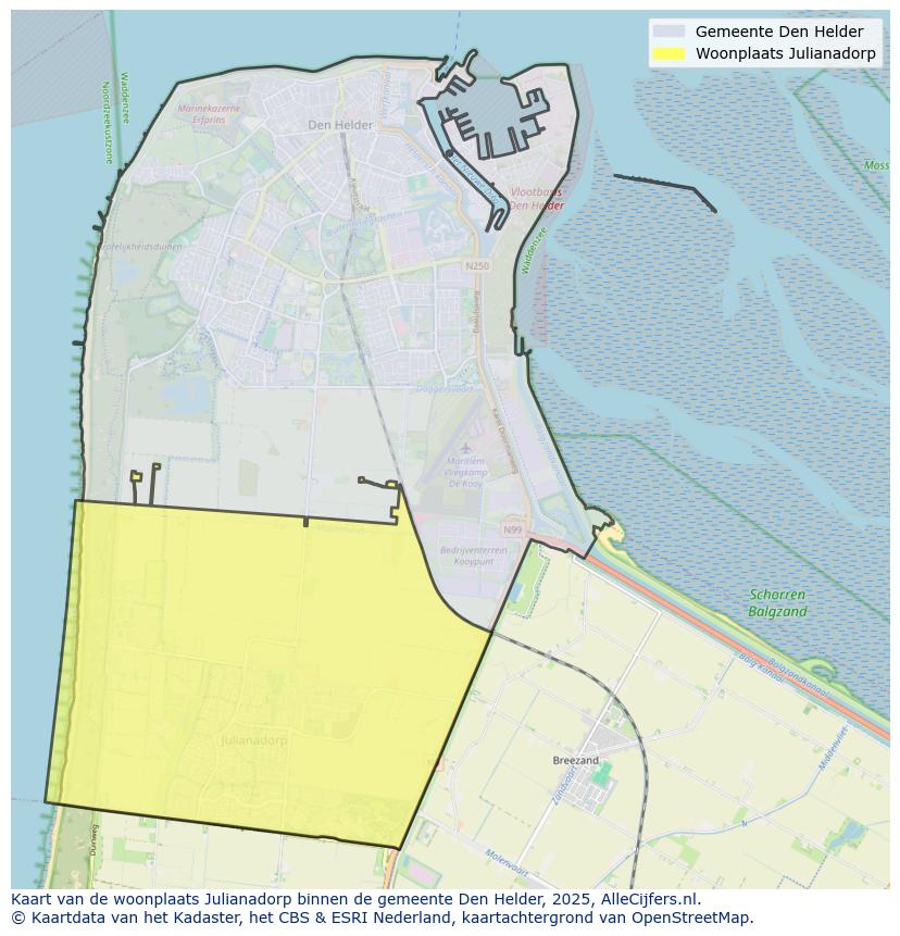 Afbeelding van de woonplaats Julianadorp op de kaart.