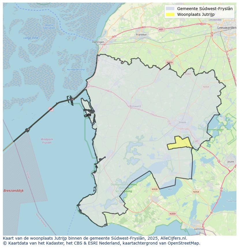 Afbeelding van de woonplaats Jutrijp op de kaart.