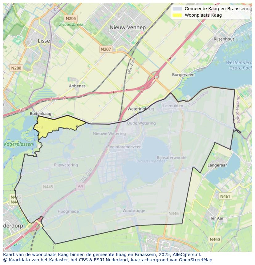Afbeelding van de woonplaats Kaag op de kaart.