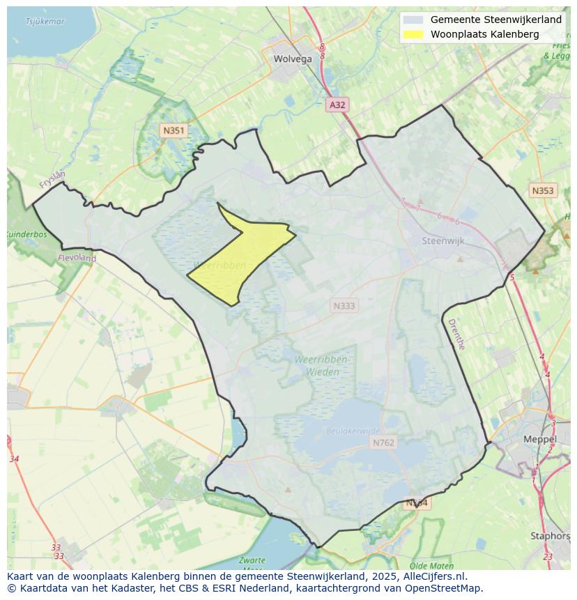 Afbeelding van de woonplaats Kalenberg op de kaart.