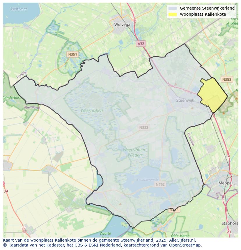 Afbeelding van de woonplaats Kallenkote op de kaart.
