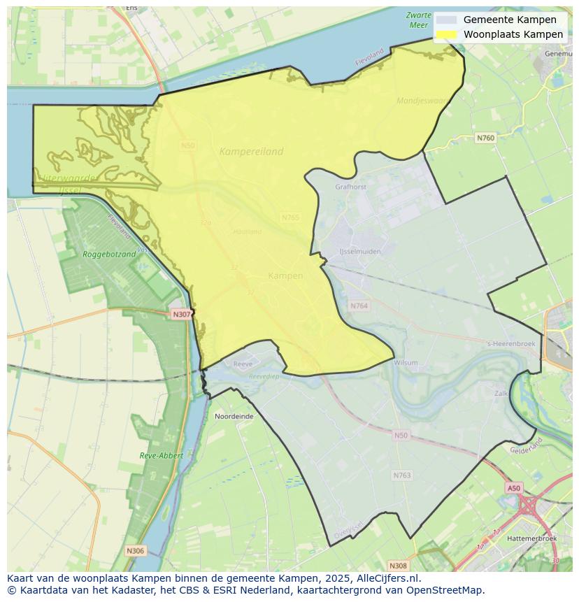 Afbeelding van de woonplaats Kampen op de kaart.