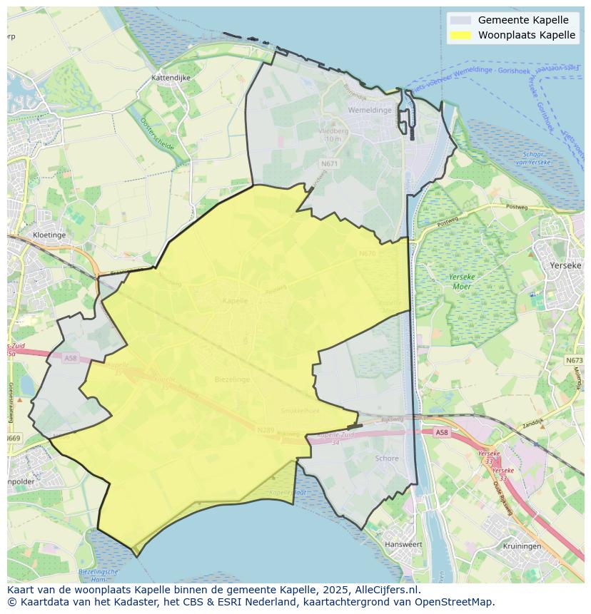 Afbeelding van de woonplaats Kapelle op de kaart.