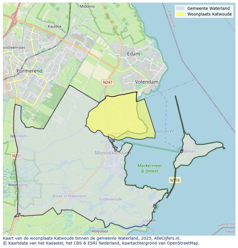 Afbeelding van de woonplaats Katwoude op de kaart.