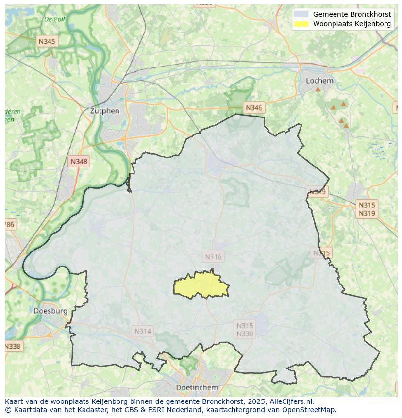 Afbeelding van de woonplaats Keijenborg op de kaart.