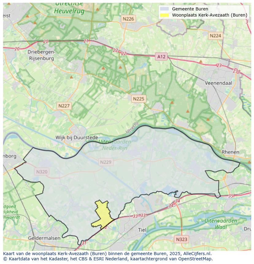 Afbeelding van de woonplaats Kerk-Avezaath op de kaart.