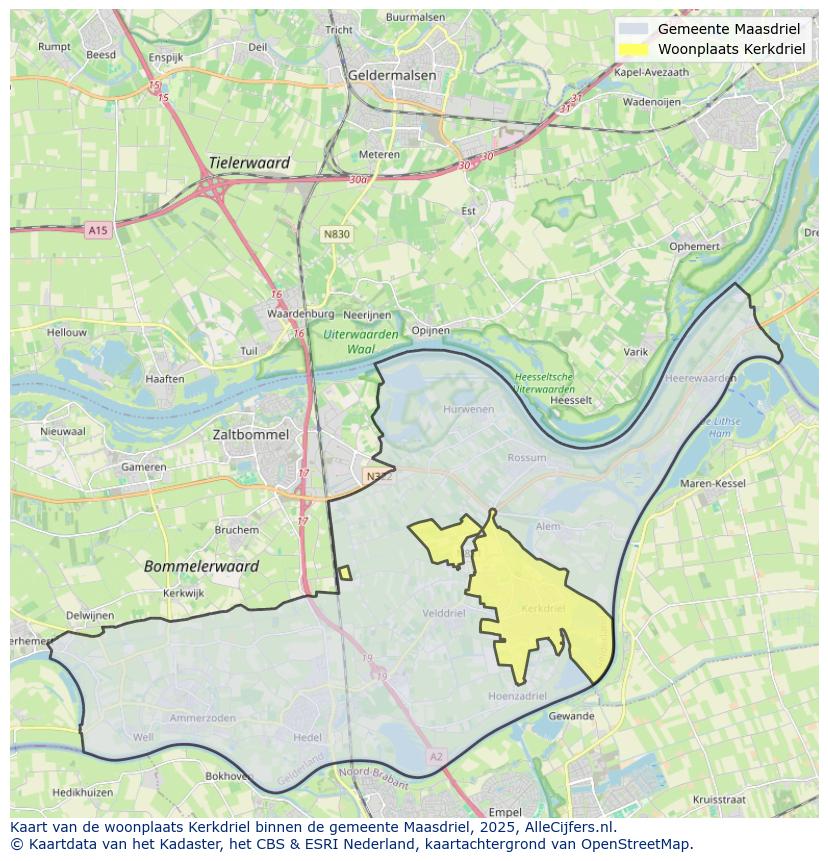 Afbeelding van de woonplaats Kerkdriel op de kaart.