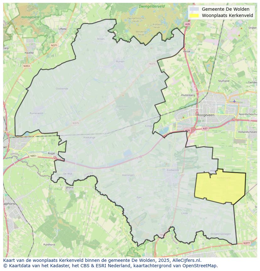 Afbeelding van de woonplaats Kerkenveld op de kaart.