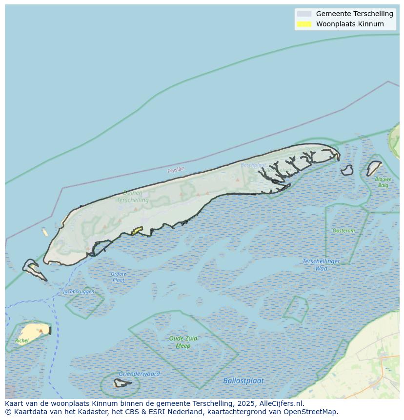 Afbeelding van de woonplaats Kinnum op de kaart.