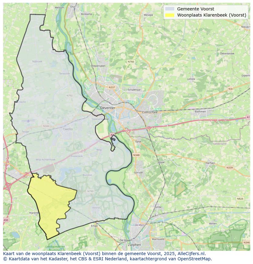 Afbeelding van de woonplaats Klarenbeek op de kaart.