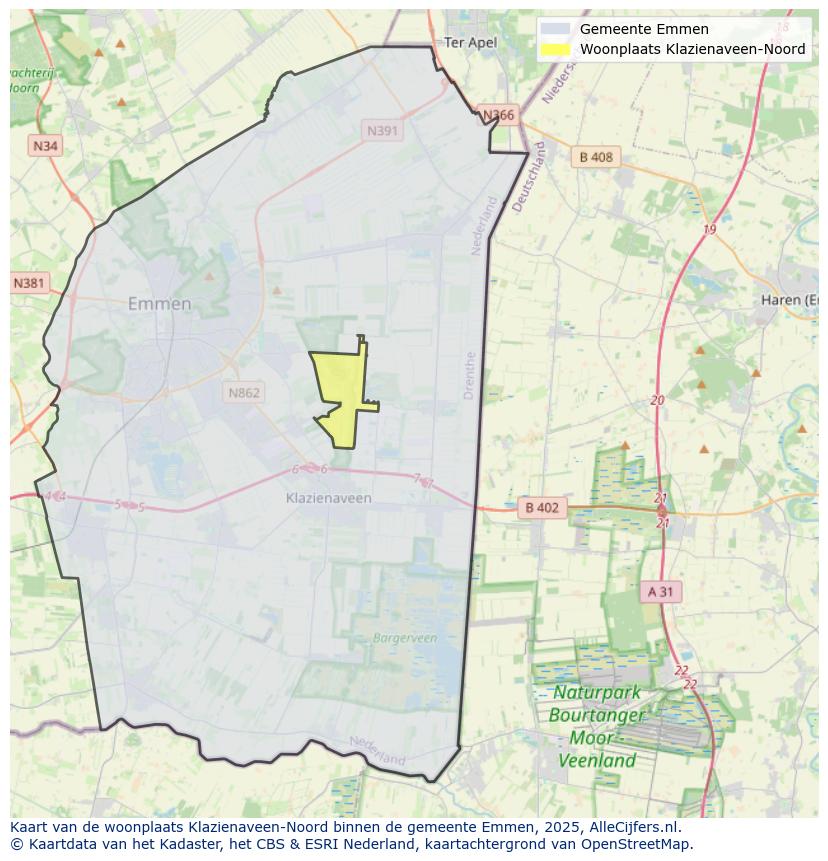 Afbeelding van de woonplaats Klazienaveen-Noord op de kaart.