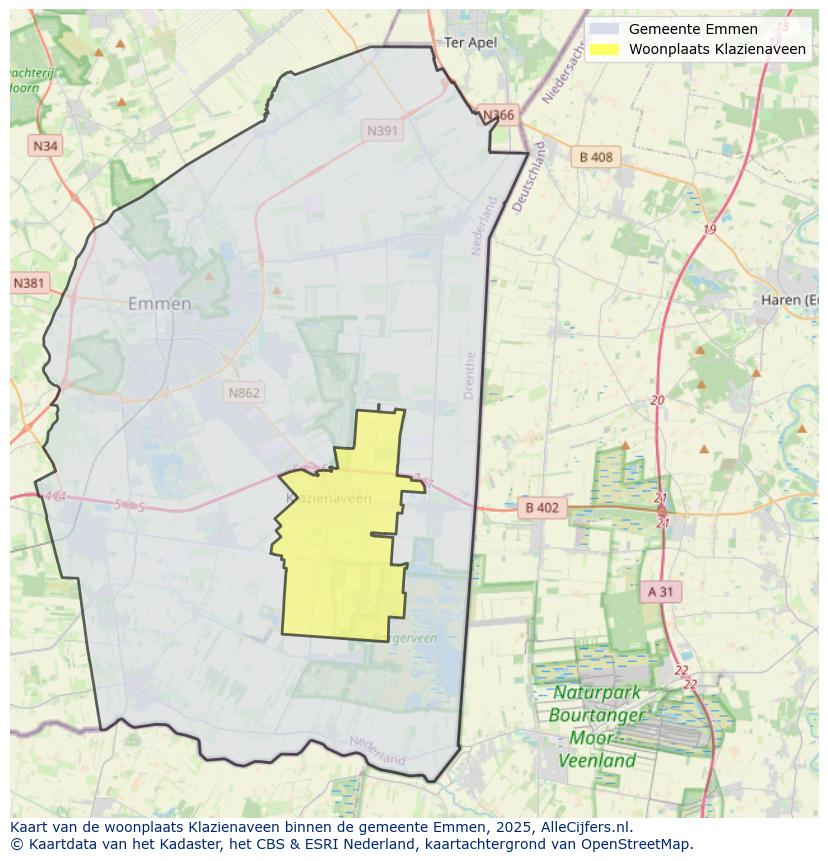 Afbeelding van de woonplaats Klazienaveen op de kaart.