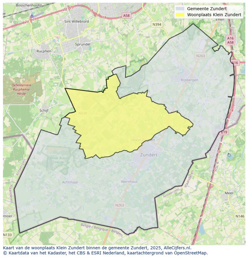 Afbeelding van de woonplaats Klein Zundert op de kaart.