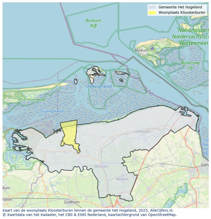 Afbeelding van de woonplaats Kloosterburen op de kaart.