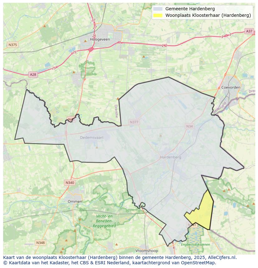Afbeelding van de woonplaats Kloosterhaar op de kaart.