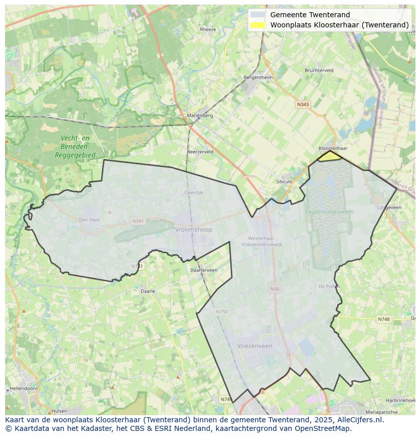 Afbeelding van de woonplaats Kloosterhaar op de kaart.