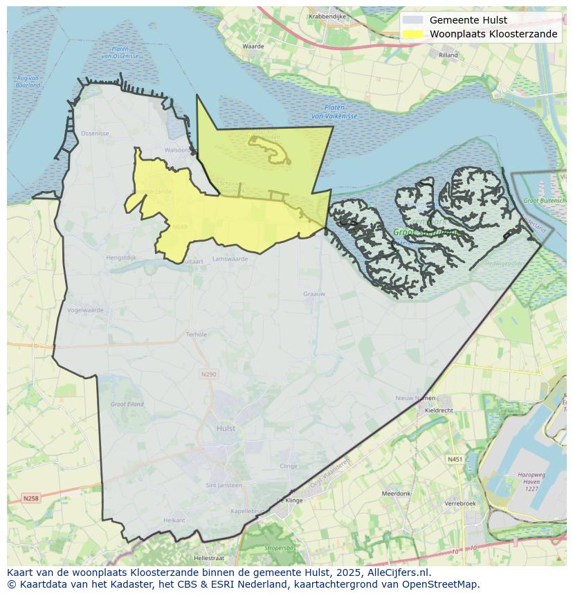 Afbeelding van de woonplaats Kloosterzande op de kaart.