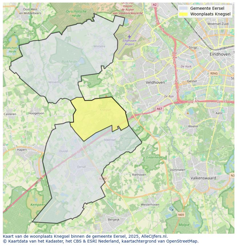 Afbeelding van de woonplaats Knegsel op de kaart.