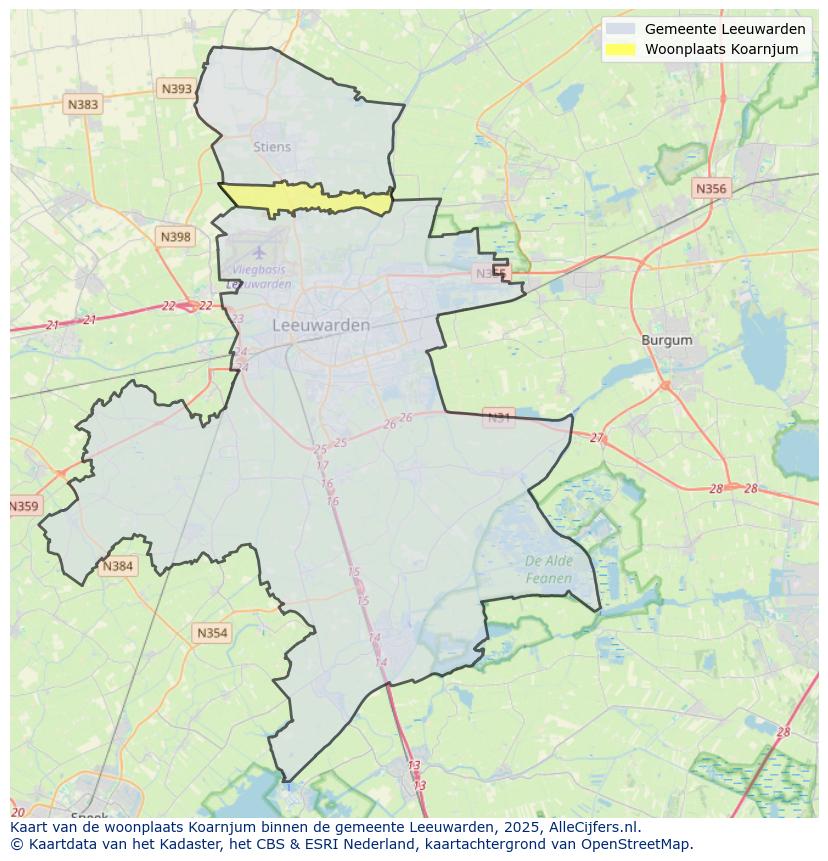 Afbeelding van de woonplaats Koarnjum op de kaart.
