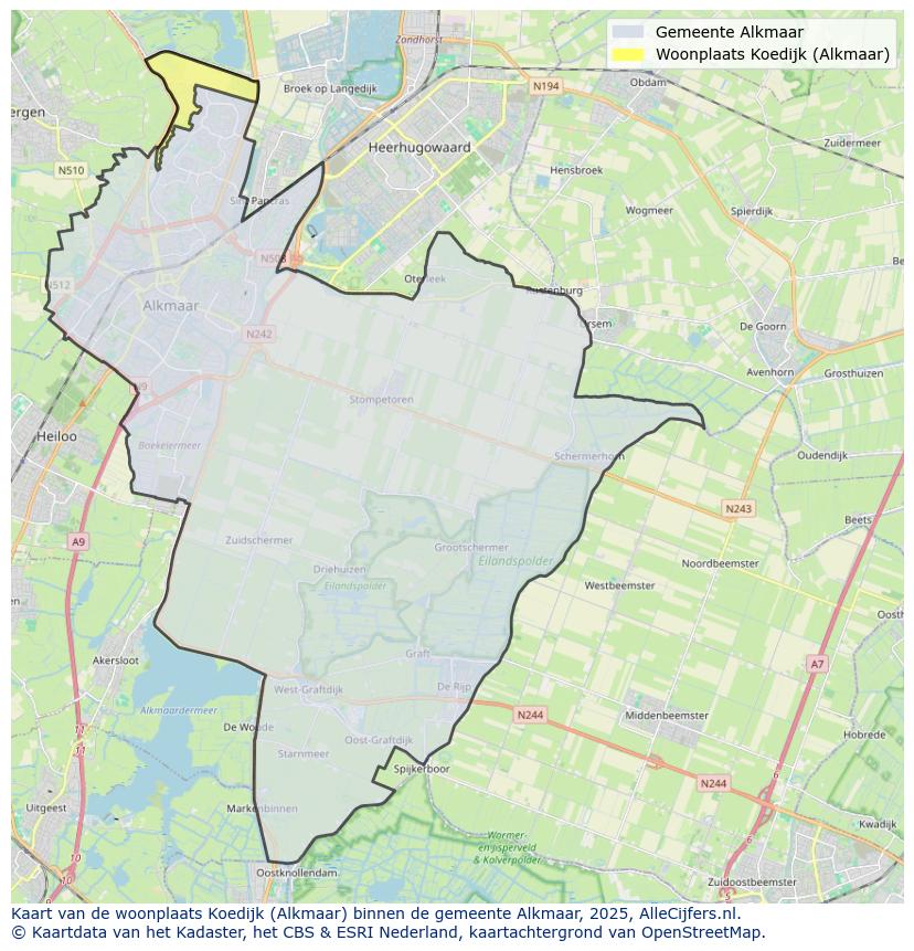 Afbeelding van de woonplaats Koedijk op de kaart.