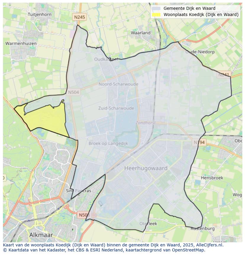 Afbeelding van de woonplaats Koedijk op de kaart.