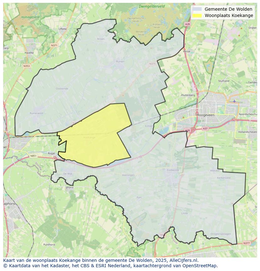 Afbeelding van de woonplaats Koekange op de kaart.