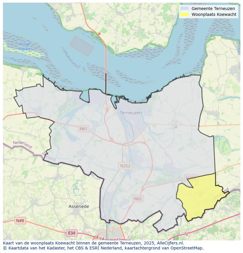Afbeelding van de woonplaats Koewacht op de kaart.