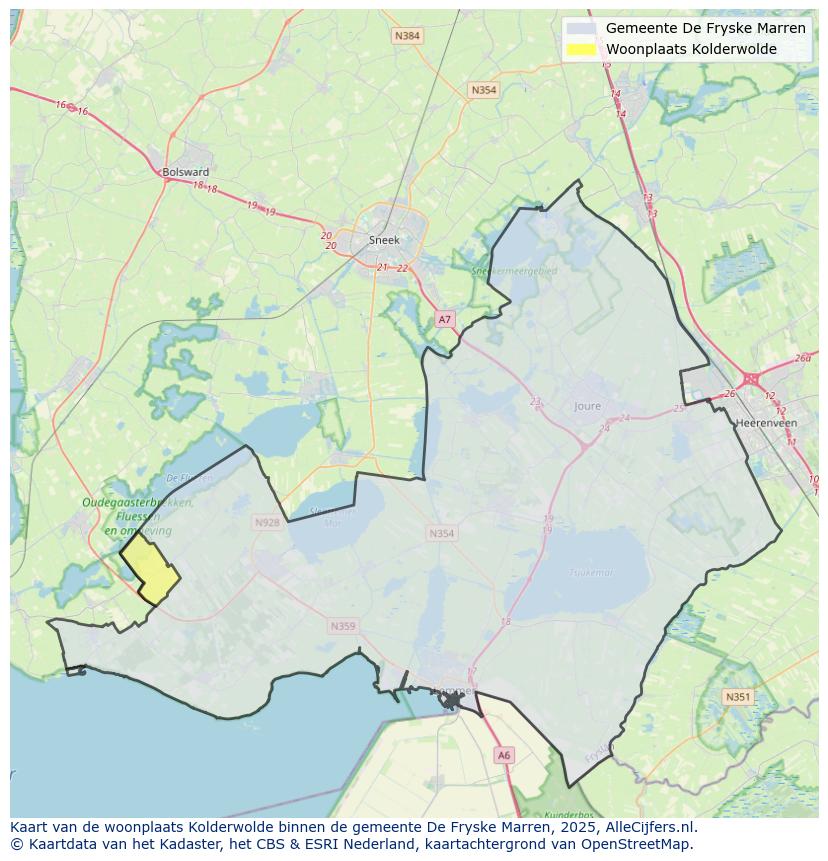 Afbeelding van de woonplaats Kolderwolde op de kaart.