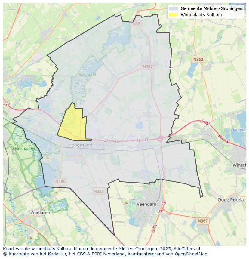 Afbeelding van de woonplaats Kolham op de kaart.