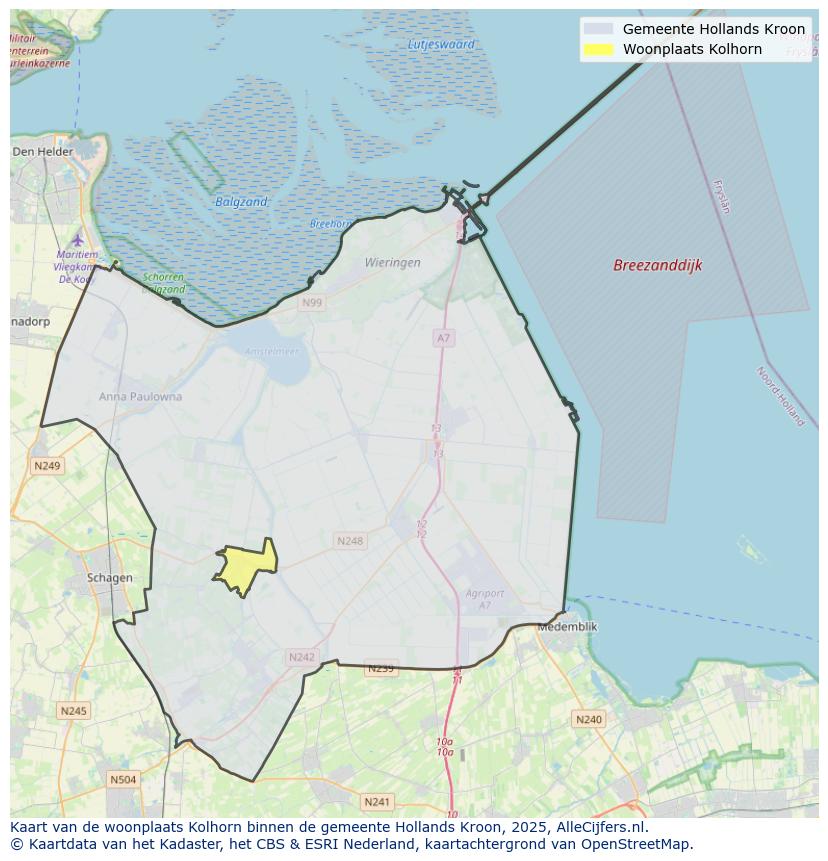 Afbeelding van de woonplaats Kolhorn op de kaart.