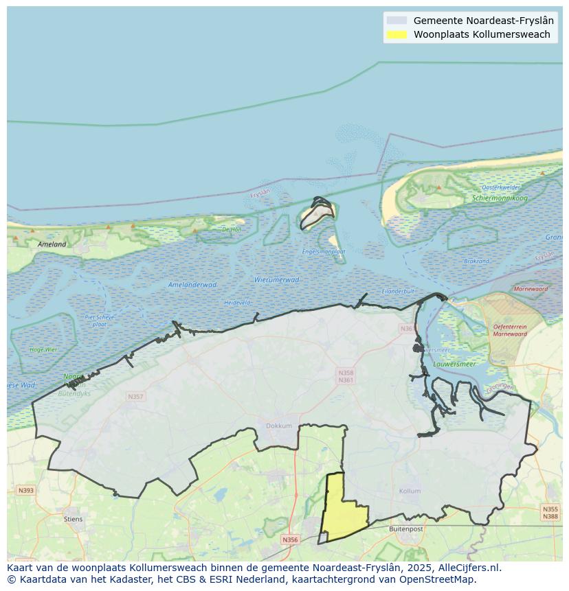 Afbeelding van de woonplaats Kollumersweach op de kaart.