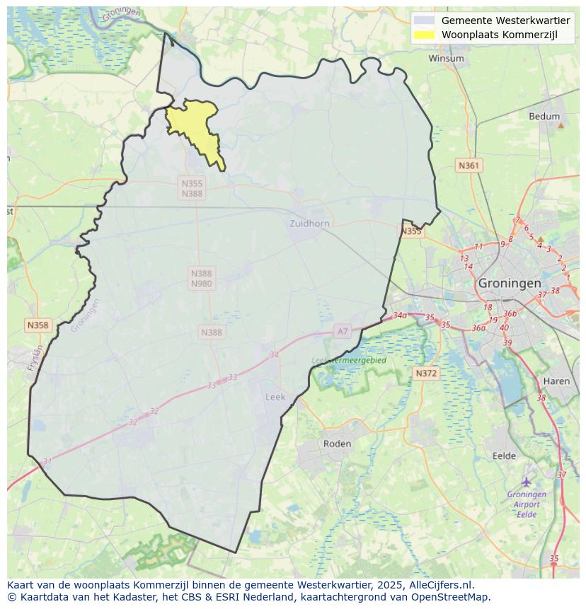 Afbeelding van de woonplaats Kommerzijl op de kaart.