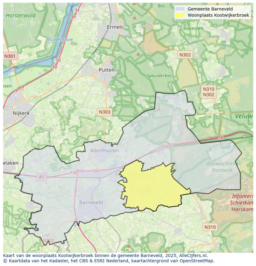 Afbeelding van de woonplaats Kootwijkerbroek op de kaart.