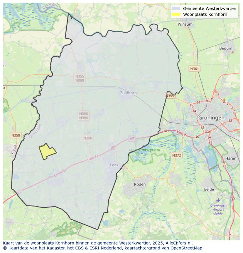 Afbeelding van de woonplaats Kornhorn op de kaart.