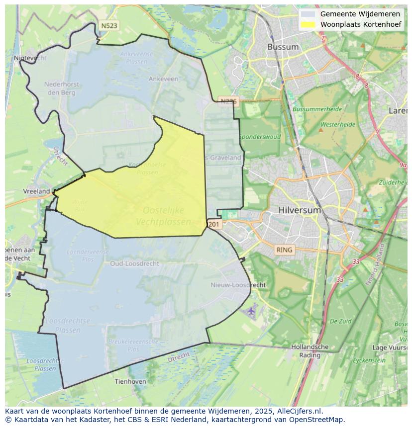 Afbeelding van de woonplaats Kortenhoef op de kaart.