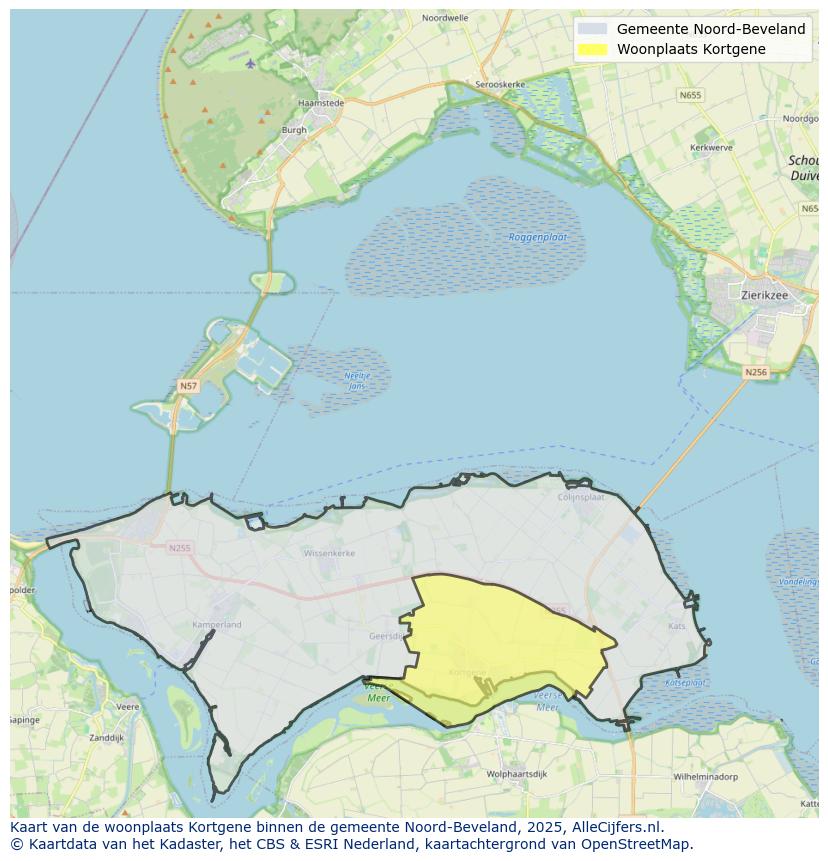 Afbeelding van de woonplaats Kortgene op de kaart.