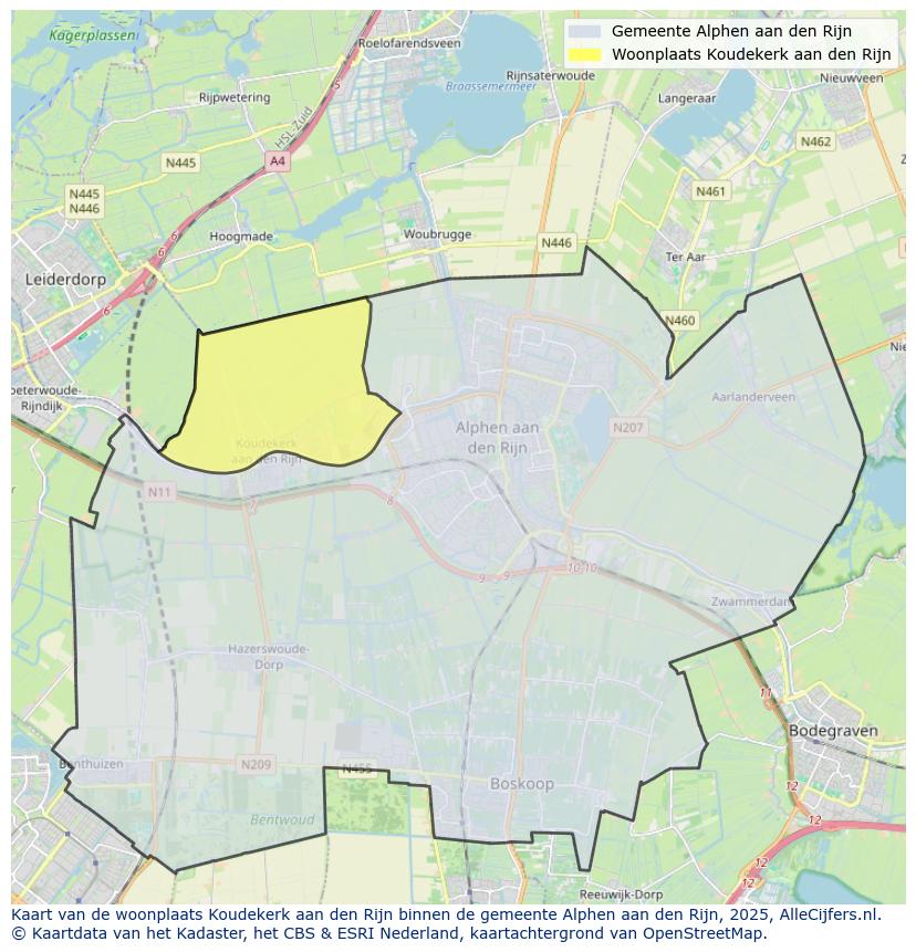 Afbeelding van de woonplaats Koudekerk aan den Rijn op de kaart.