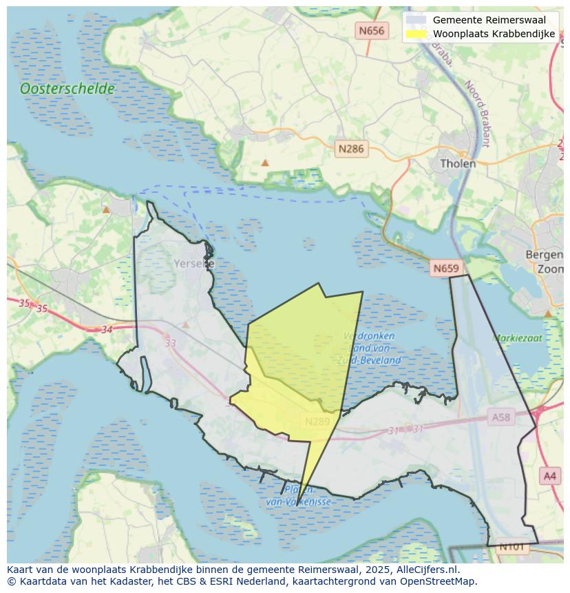 Afbeelding van de woonplaats Krabbendijke op de kaart.