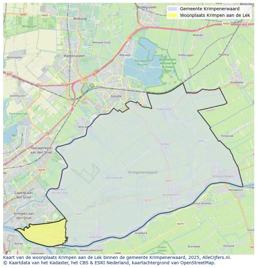 Afbeelding van de woonplaats Krimpen aan de Lek op de kaart.