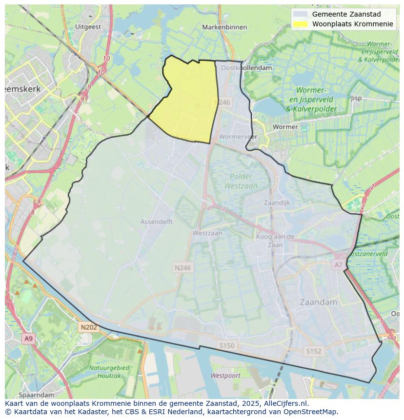 Afbeelding van de woonplaats Krommenie op de kaart.