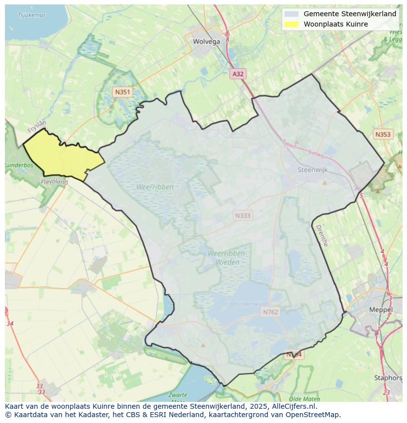 Afbeelding van de woonplaats Kuinre op de kaart.