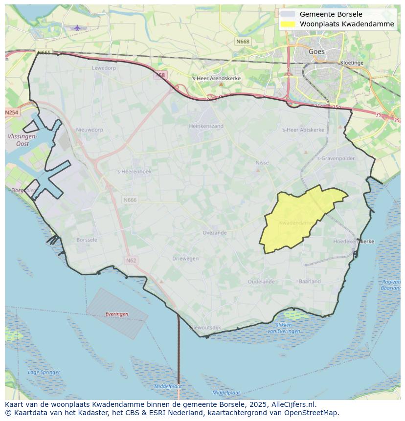 Afbeelding van de woonplaats Kwadendamme op de kaart.