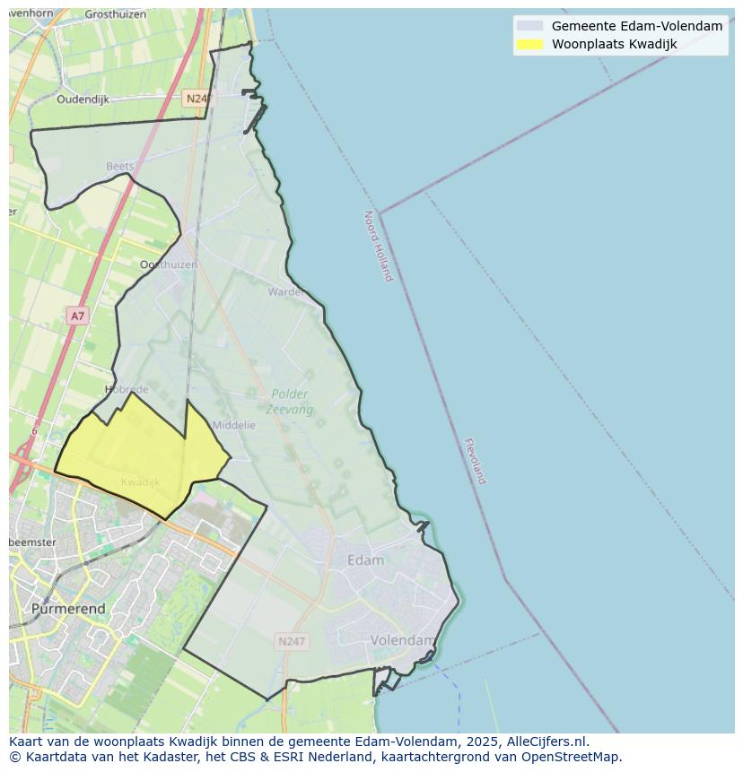 Afbeelding van de woonplaats Kwadijk op de kaart.