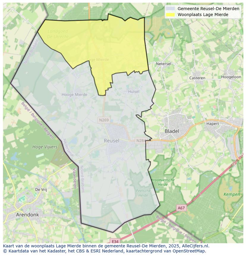 Afbeelding van de woonplaats Lage Mierde op de kaart.